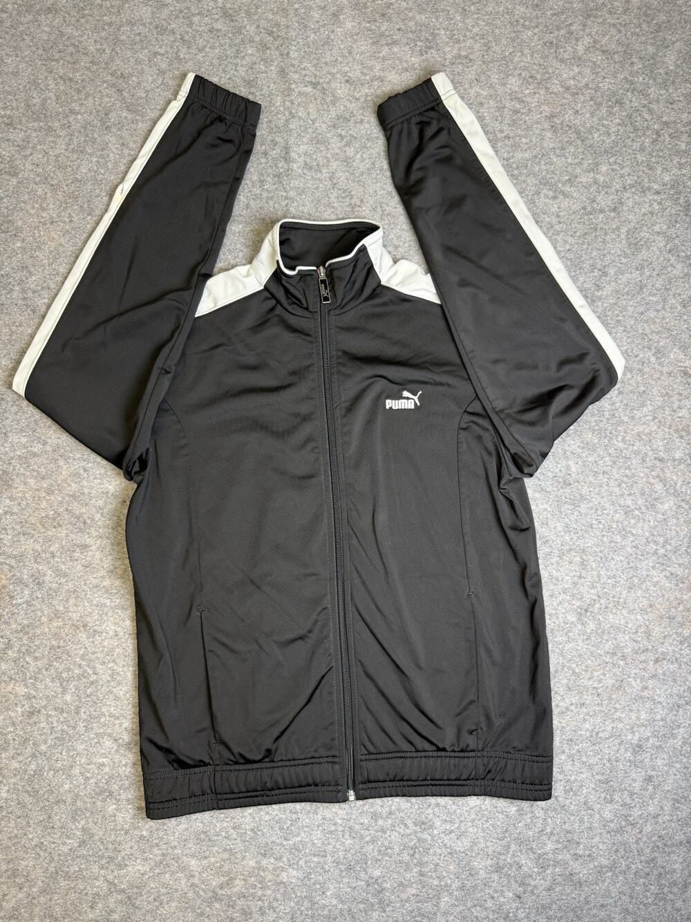 Puma Long Sleeve Athletic Coat Black & White Old School Full Zip Women's Sz XL